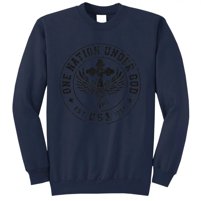 One Nation Under God USA Christian Cross Bald Eagle Tall Sweatshirt