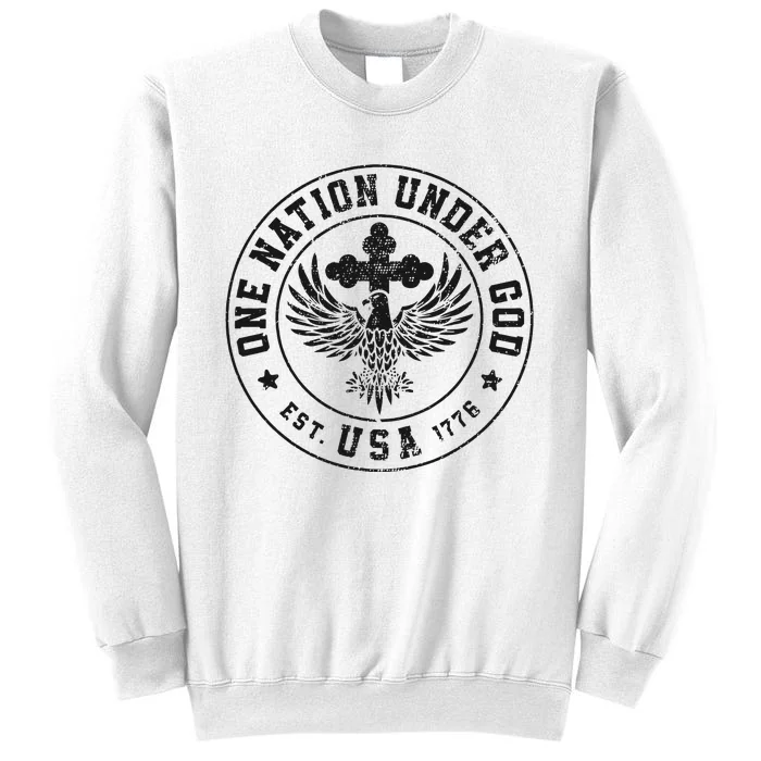 One Nation Under God USA Christian Cross Bald Eagle Sweatshirt