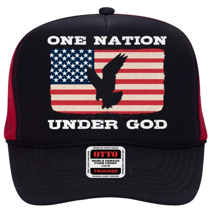 One Nation Under God Proud American Christian Flag Patriot Gift High Crown Mesh Trucker Hat