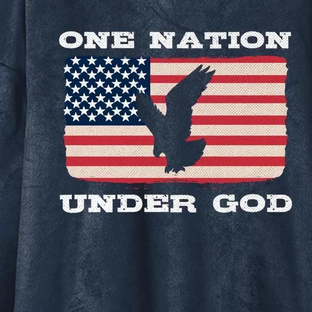 One Nation Under God Proud American Christian Flag Patriot Gift Hooded Wearable Blanket