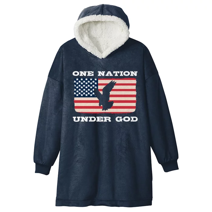 One Nation Under God Proud American Christian Flag Patriot Gift Hooded Wearable Blanket