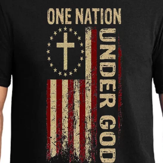 One Nation Under God Flag 4th Of July Patriotic Christian Pajama Set