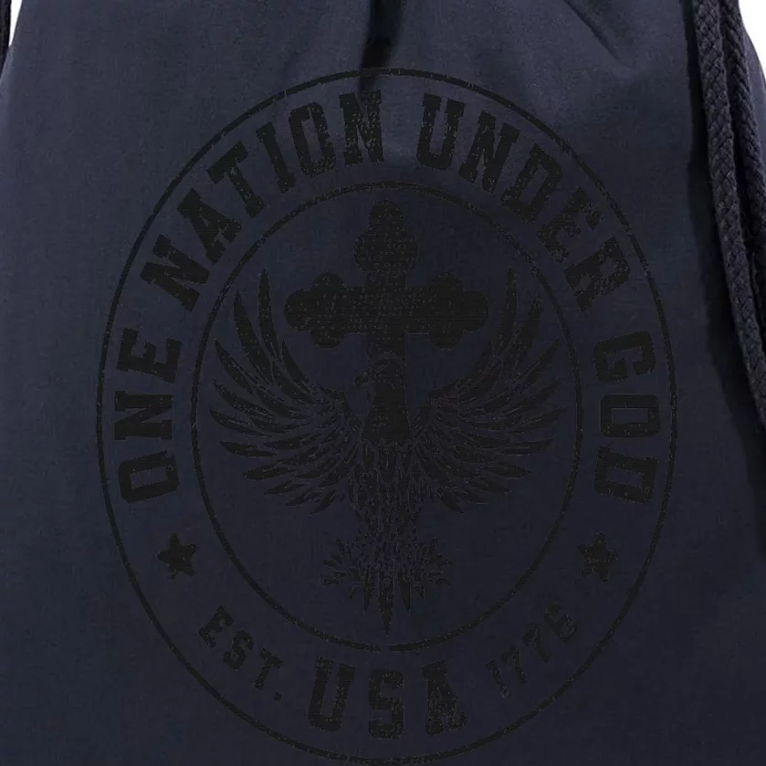 One Nation Under God USA Christian Cross Bald Eagle Graphic Drawstring Bag