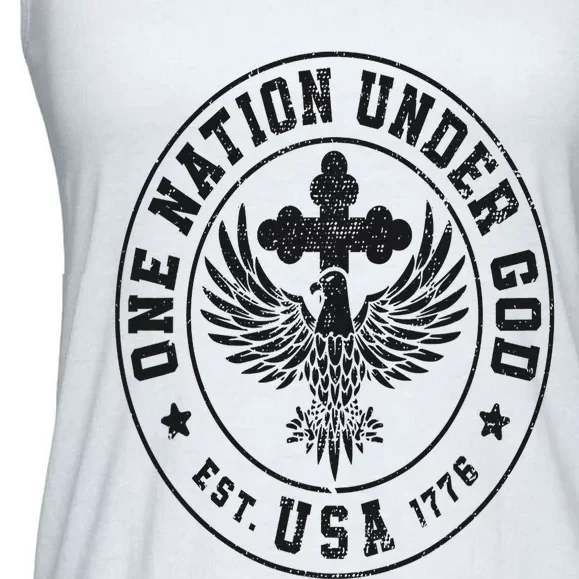 One Nation Under God USA Christian Cross Bald Eagle Graphic Ladies Essential Flowy Tank