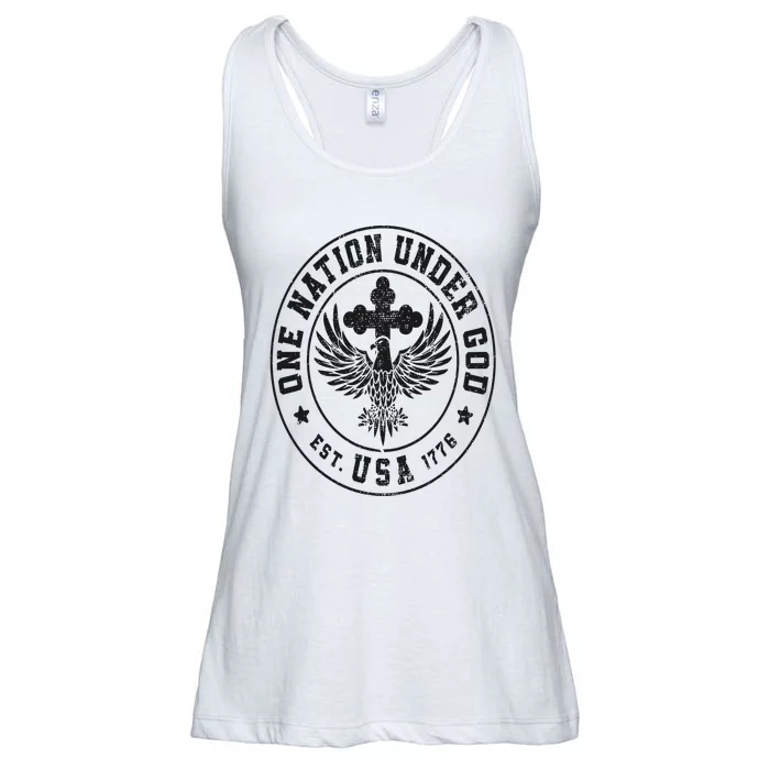 One Nation Under God USA Christian Cross Bald Eagle Graphic Ladies Essential Flowy Tank