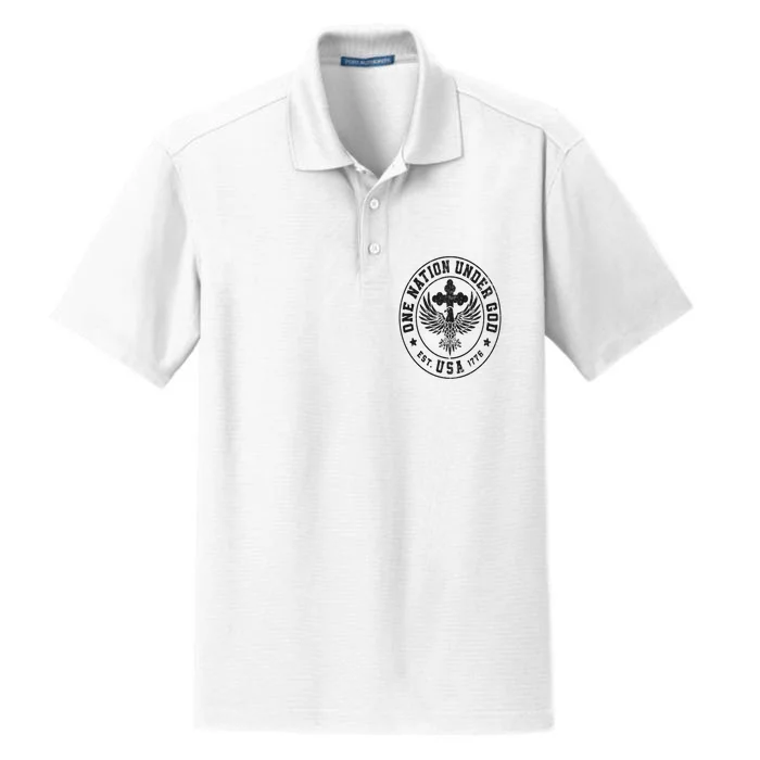 One Nation Under God USA Christian Cross Bald Eagle Graphic Dry Zone Grid Performance Polo