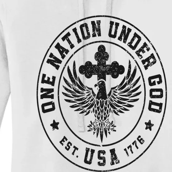 One Nation Under God USA Christian Cross Bald Eagle Graphic Women's Pullover Hoodie