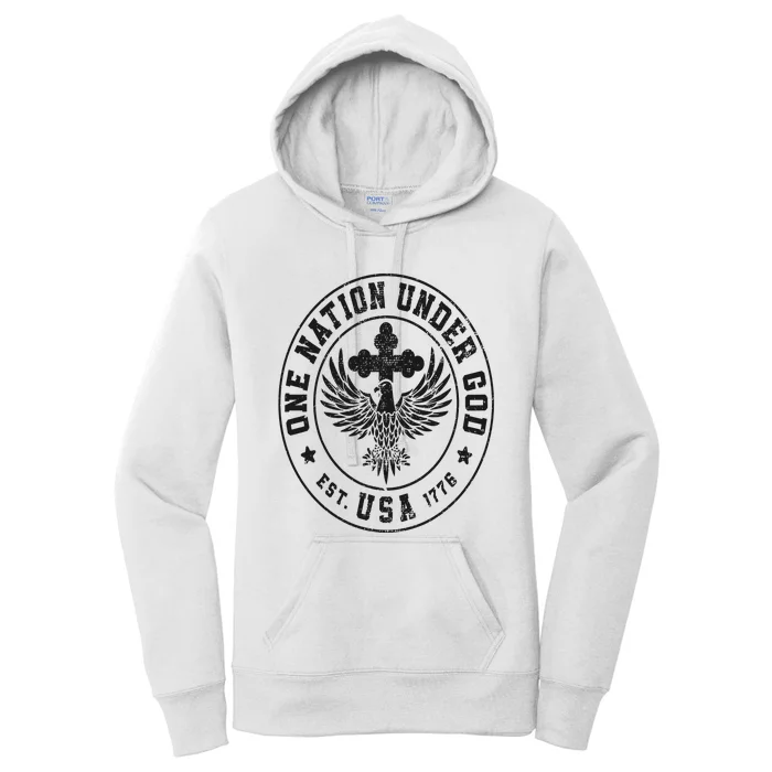 One Nation Under God USA Christian Cross Bald Eagle Graphic Women's Pullover Hoodie