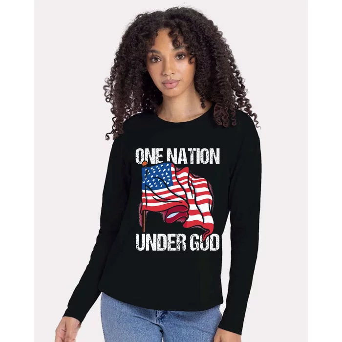 One Nation Under God American Usa Us America Patriotic Us Womens Cotton Relaxed Long Sleeve T-Shirt