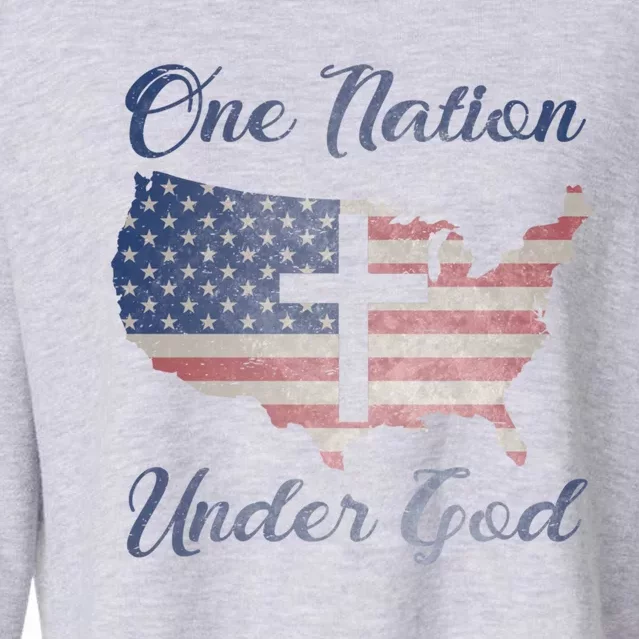 One Nation Under God Christian Cross American Flag Usa Map Funny Gift Cropped Pullover Crew