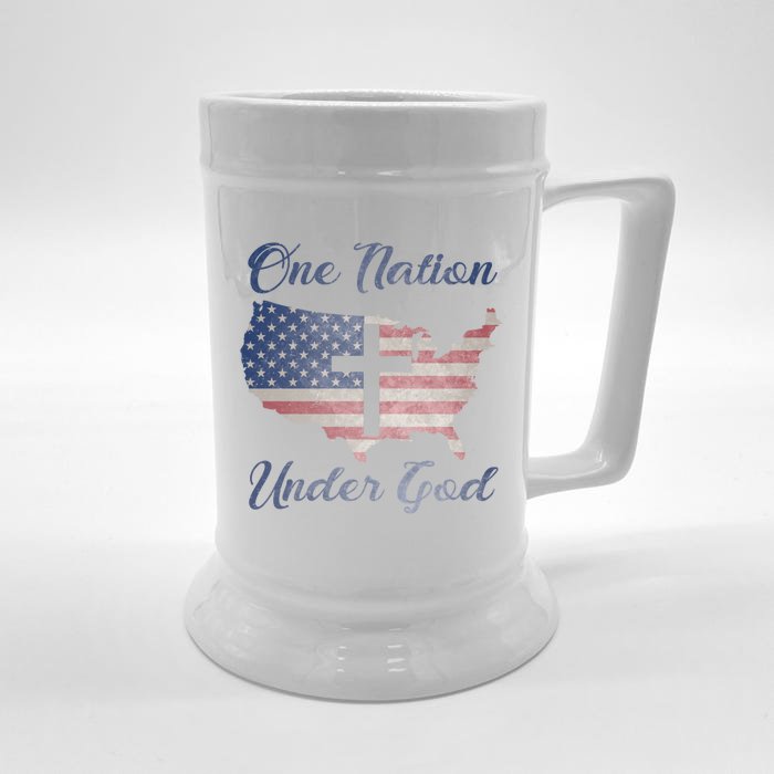 One Nation Under God Christian Cross American Flag Usa Map Funny Gift Front & Back Beer Stein