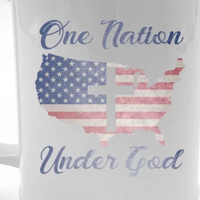 One Nation Under God Christian Cross American Flag Usa Map Funny Gift Front & Back Beer Stein