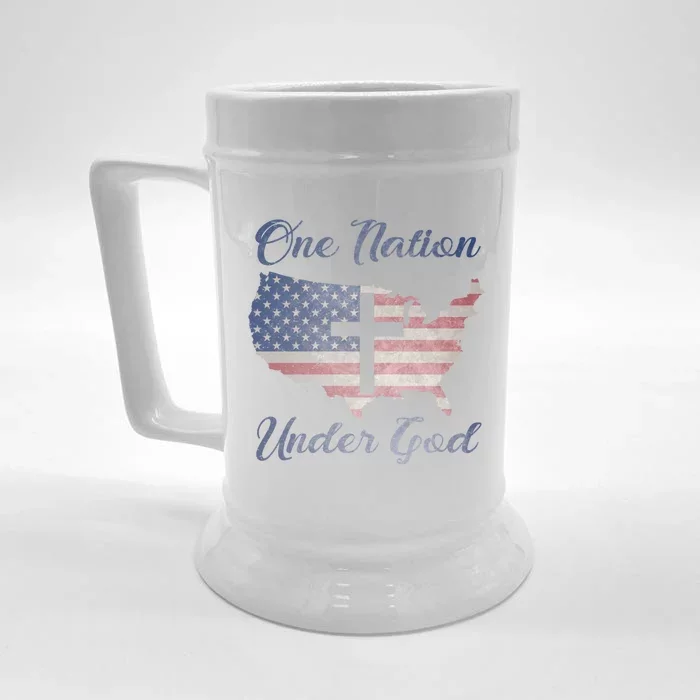 One Nation Under God Christian Cross American Flag Usa Map Funny Gift Front & Back Beer Stein