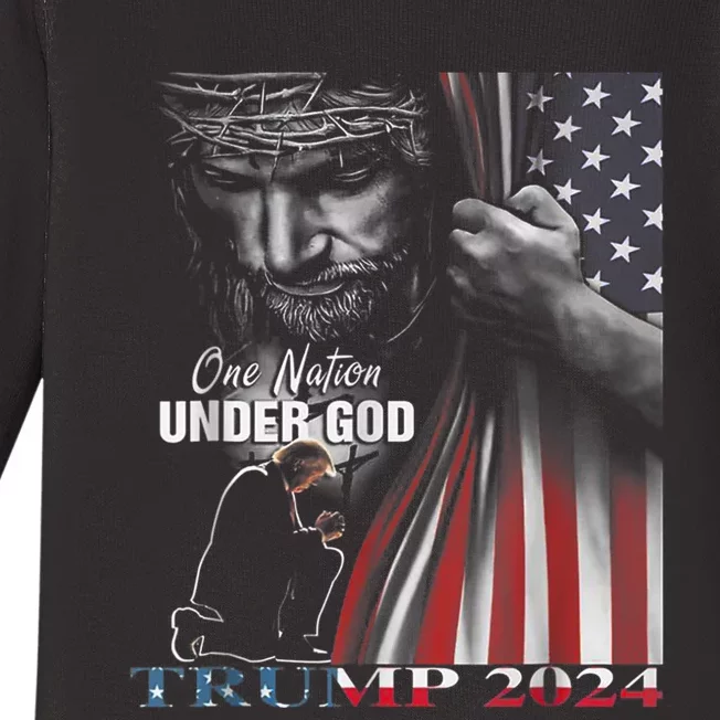 One Nation Under God Trump 2024 God American Flag Baby Long Sleeve Bodysuit