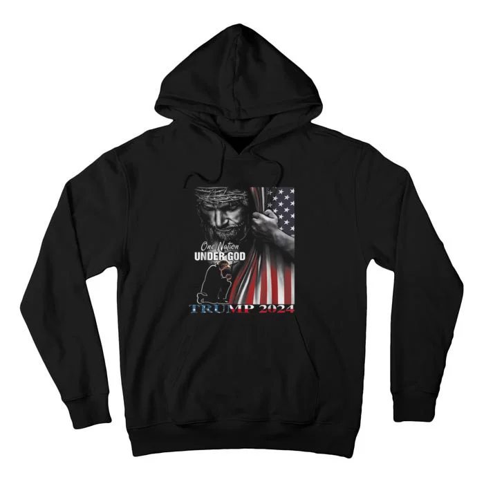 One Nation Under God Trump 2024 God American Flag Tall Hoodie