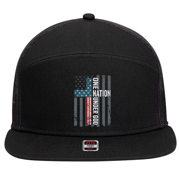 ONE NATION UNDER GOD USA Cross Flag Christian ON BACK 7 Panel Mesh Trucker Snapback Hat