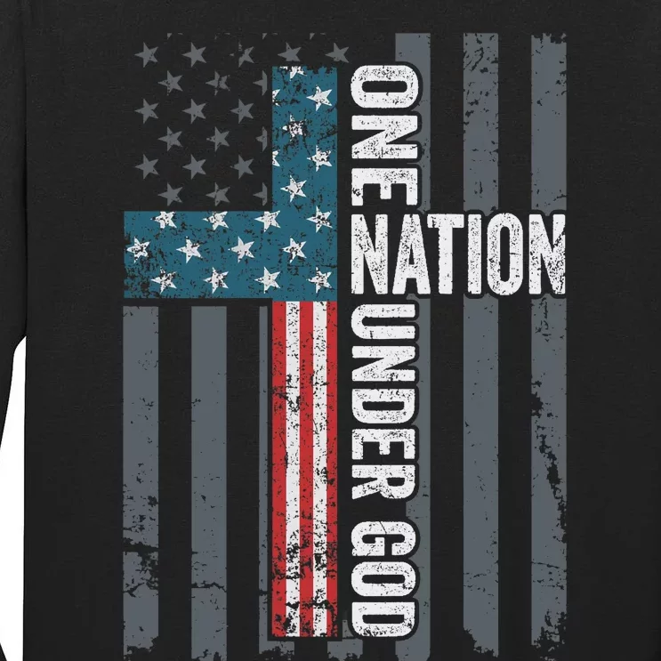 ONE NATION UNDER GOD USA Cross Flag Christian ON BACK Tall Long Sleeve T-Shirt