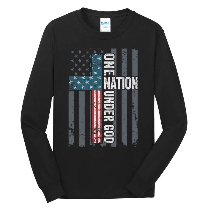 ONE NATION UNDER GOD USA Cross Flag Christian ON BACK Tall Long Sleeve T-Shirt