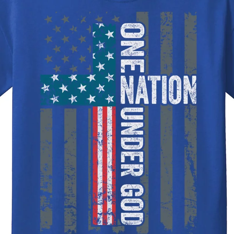 One Nation Under God Usa Cross Flag Christian Cute Gift Kids T-Shirt