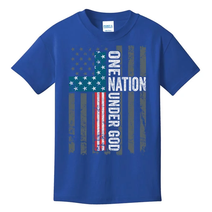 One Nation Under God Usa Cross Flag Christian Cute Gift Kids T-Shirt