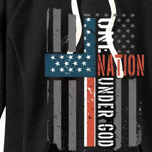 One Nation Under God American Flag Jesus Cross Faith Meaningful Gift Women's Fleece Hoodie