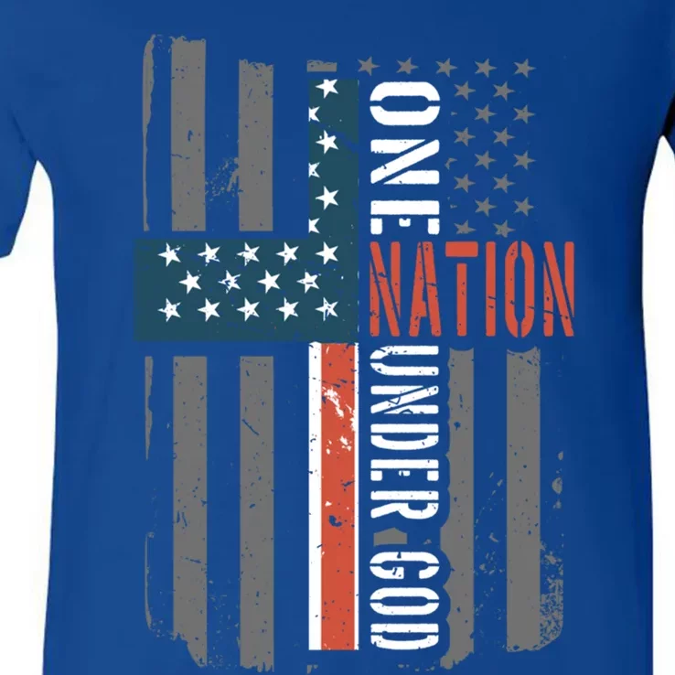 One Nation Under God American Flag Jesus Cross Faith Meaningful Gift V-Neck T-Shirt