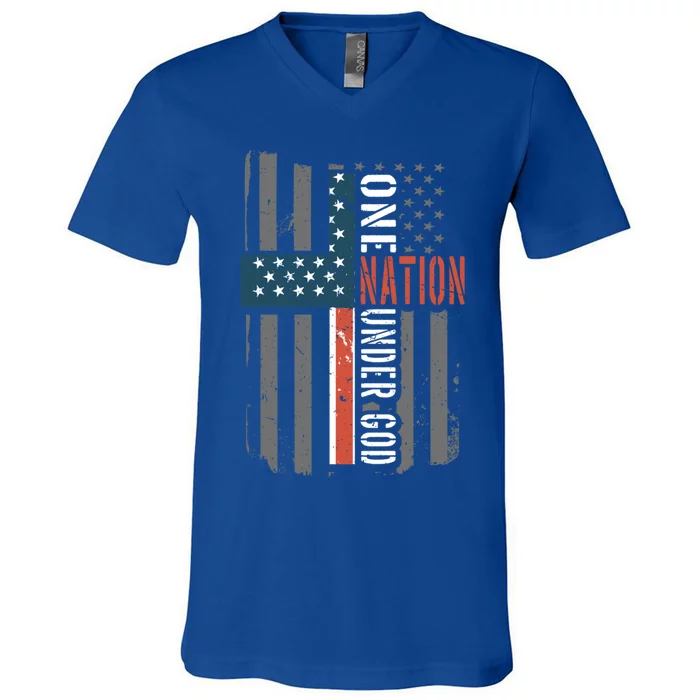 One Nation Under God American Flag Jesus Cross Faith Meaningful Gift V-Neck T-Shirt