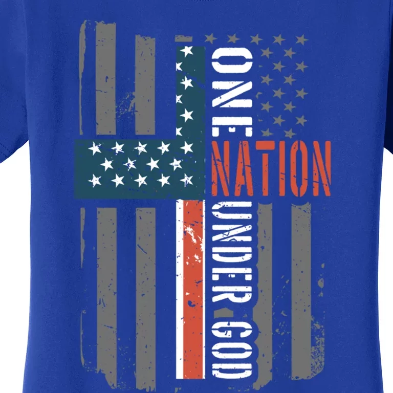 One Nation Under God American Flag Jesus Cross Faith Meaningful Gift Women's T-Shirt