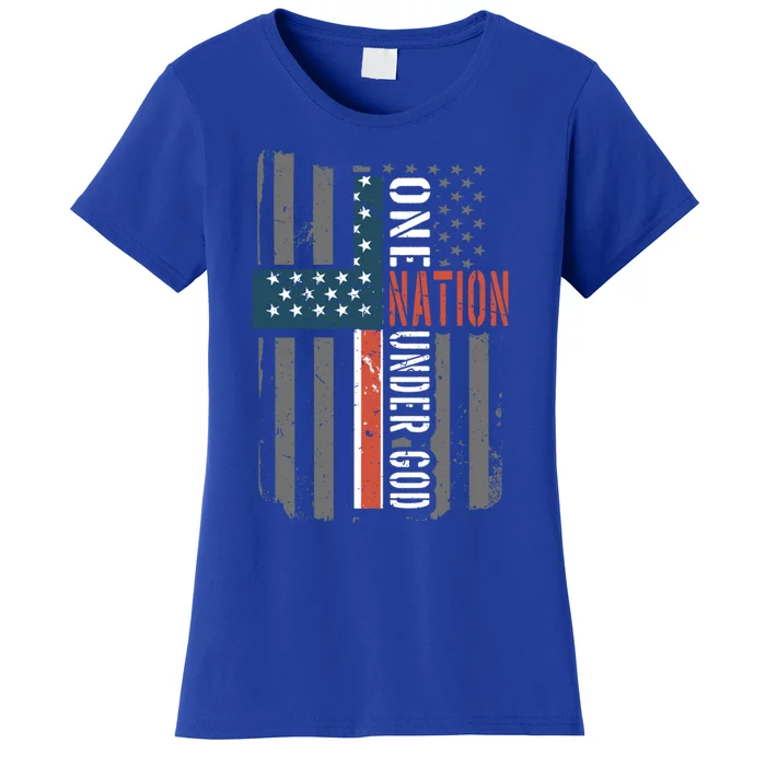 One Nation Under God American Flag Jesus Cross Faith Meaningful Gift Women's T-Shirt