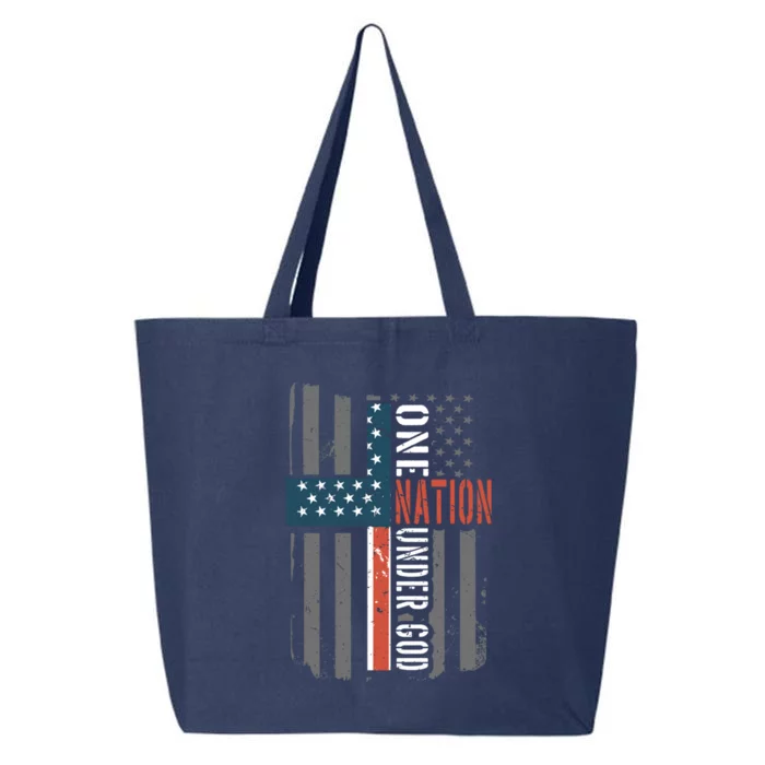 One Nation Under God American Flag Jesus Cross Faith Meaningful Gift 25L Jumbo Tote