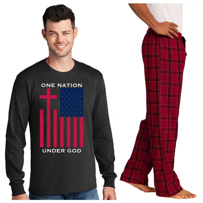 One Nation Under God American Flag Patriotic Christian Gift Long Sleeve Pajama Set