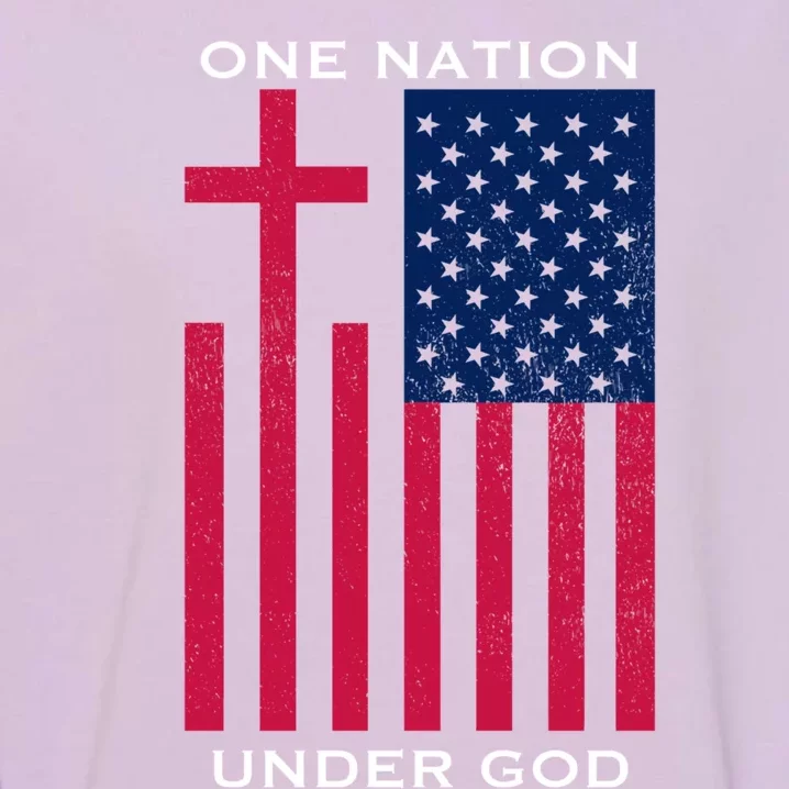 One Nation Under God American Flag Patriotic Christian Gift Garment-Dyed Sweatshirt