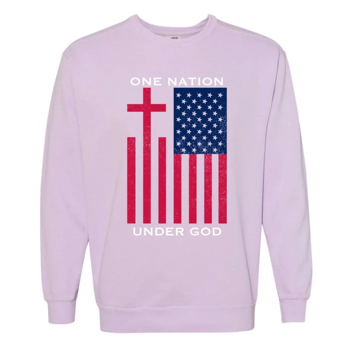 One Nation Under God American Flag Patriotic Christian Gift Garment-Dyed Sweatshirt