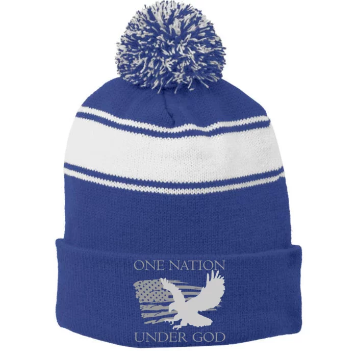 One Nation Under God American Patriots Funny Gift Stripe Pom Pom Beanie