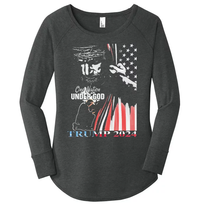 One Nation Under God Trump 2024 God American Flag Women's Perfect Tri Tunic Long Sleeve Shirt