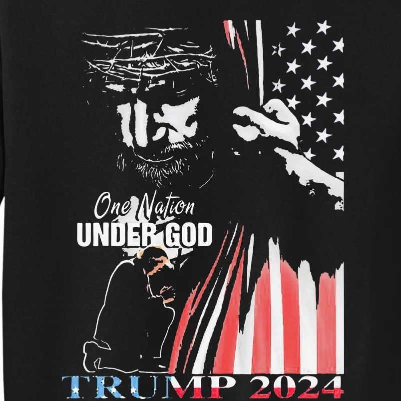 One Nation Under God Trump 2024 God American Flag Tall Sweatshirt