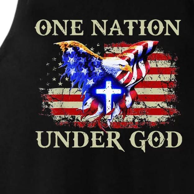 One Nation Under God Patriotic Usa Christian Ladies Tri-Blend Wicking Tank