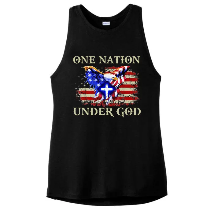 One Nation Under God Patriotic Usa Christian Ladies Tri-Blend Wicking Tank