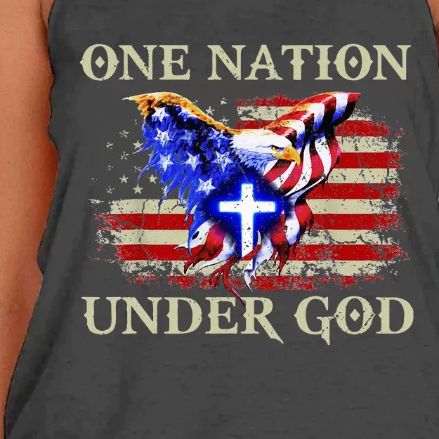 One Nation Under God Patriotic Usa Christian Women's Knotted Racerback Tank