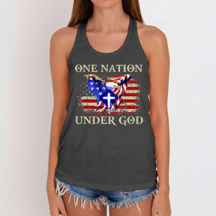 One Nation Under God Patriotic Usa Christian Women's Knotted Racerback Tank