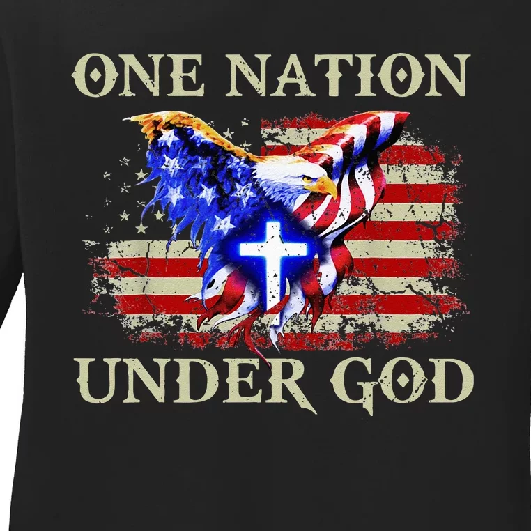 One Nation Under God Patriotic Usa Christian Ladies Long Sleeve Shirt