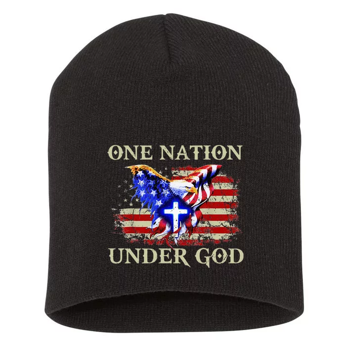 One Nation Under God Patriotic Usa Christian Short Acrylic Beanie