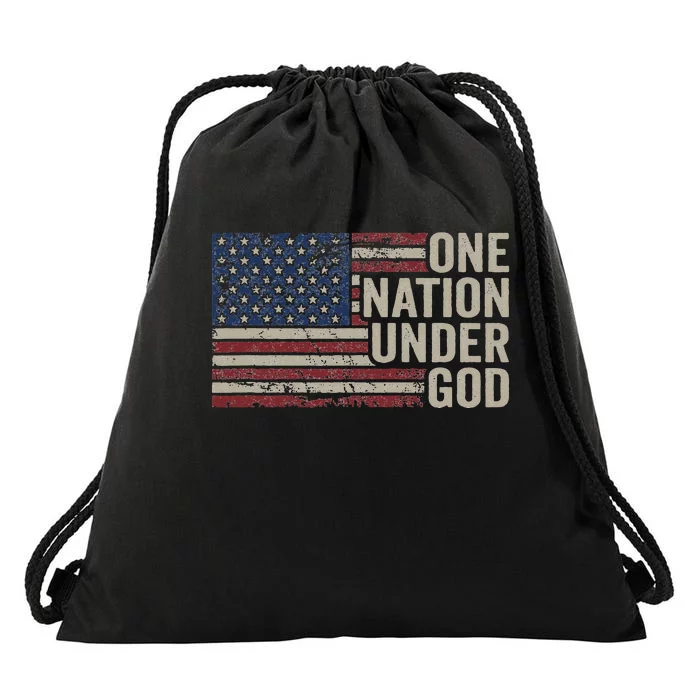 ONE NATION UNDER GOD Christian USA Vintage American Flag Drawstring Bag