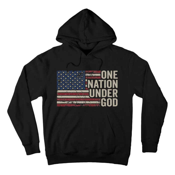 ONE NATION UNDER GOD Christian USA Vintage American Flag Tall Hoodie