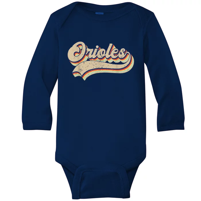 Orioles Name Vintage Retro Baseball Lovers Baseball Fans Baby Long Sleeve Bodysuit