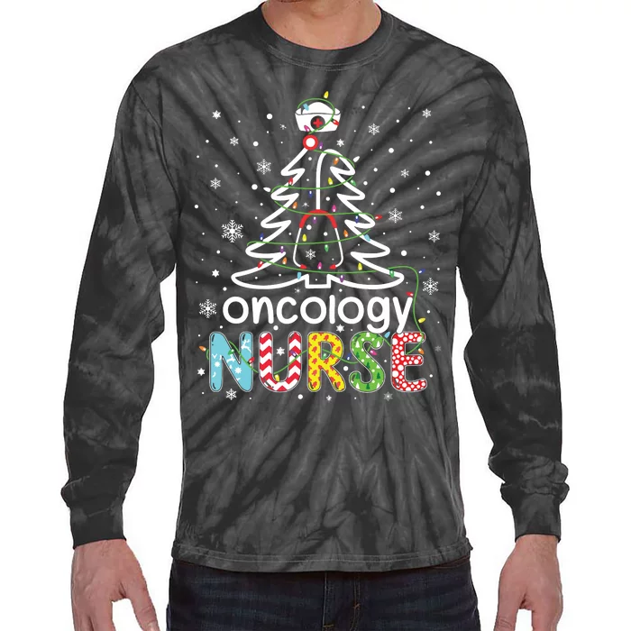 Oncology Nurse Xmas Tree Funny Nursing Christmas Pattern Tie-Dye Long Sleeve Shirt