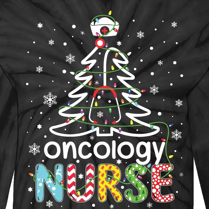 Oncology Nurse Xmas Tree Funny Nursing Christmas Pattern Tie-Dye Long Sleeve Shirt