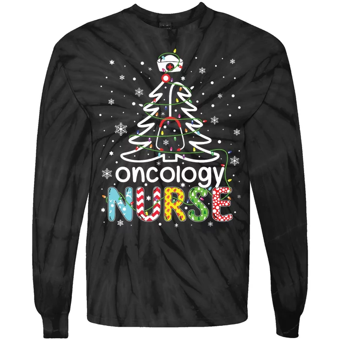 Oncology Nurse Xmas Tree Funny Nursing Christmas Pattern Tie-Dye Long Sleeve Shirt