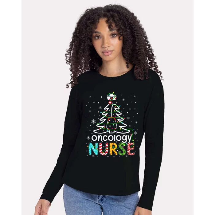 Oncology Nurse Xmas Tree Funny Nursing Christmas Pattern Womens Cotton Relaxed Long Sleeve T-Shirt