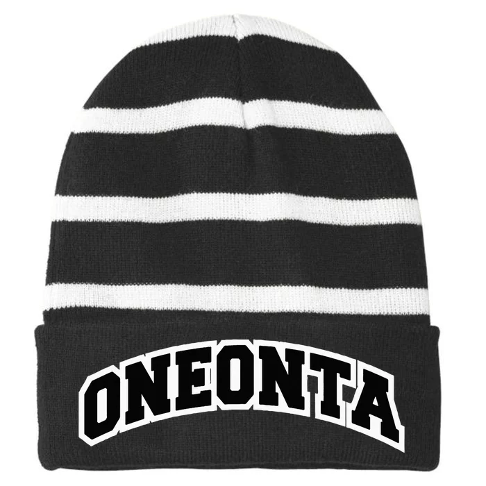 Oneonta New York Varsity Style Vintage Red Striped Beanie with Solid Band